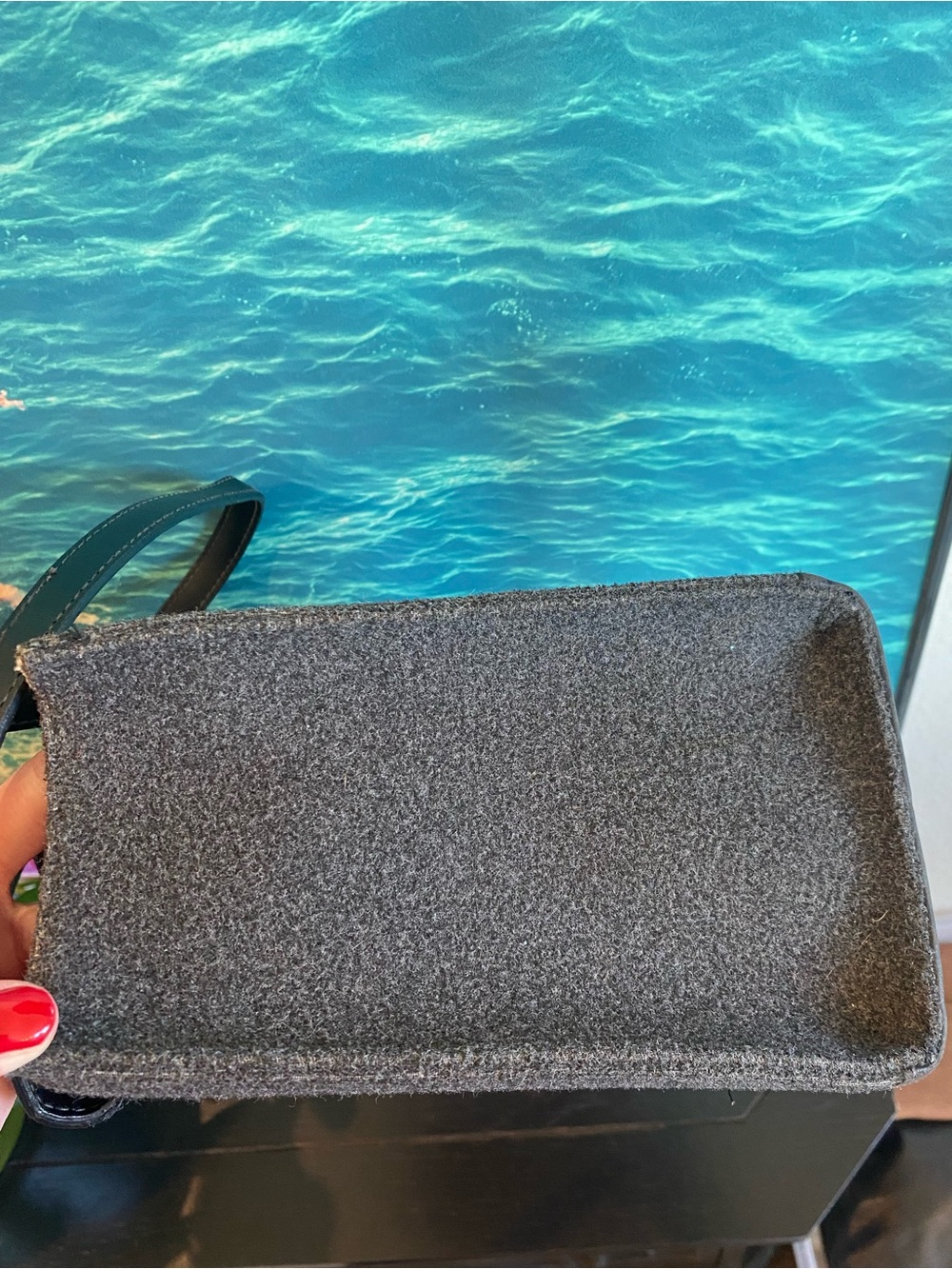 Kate Spade black tweed felt/wool with  leather shoulder tote - Picture 3 of 8